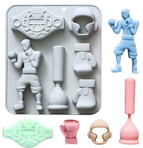 Boxing Sports Silicone Mold, 3D Champion Belt Design, Punching Bag and Boxing Gloves Cake Decorating Mold