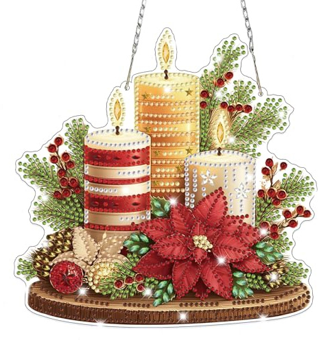 Lxmsja Weihnachten Diamond Painting Anhänger, 5D Diamond Painting Fensterbilder Kerze für Erwachsene Kinder, Weihnachtsgeschenke Bastelset Kreativ Set Ornament Tür Fenster Wand Decor