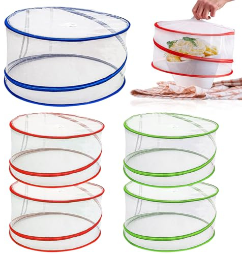 5 Pack Pop Up Food Covers, Large Food Net Cover in 3 Sizes Reusable Collapsible Food Cover Protectors for Outdoors Parties Picnics BBQs, Keep Out Flies Bugs Mosquitoes (Multi-Colors)