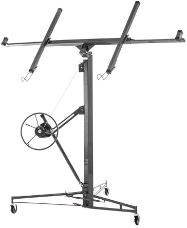 ECLIVON XXL Plattenheber Klappbar bis max. 68 kg für Trockenbau, max. Breite 2,90 m, Arbeitshöhe Höhenverstellbar 180-470 cm, Hebewerkzeug Heber für Innenausbau, 3 Räder mit Feststellbremse, Grau