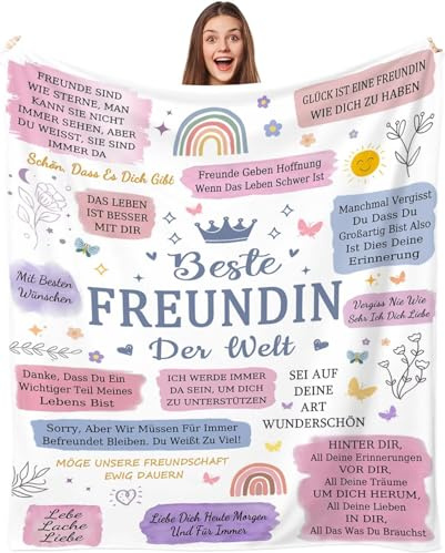 MUOOAY Beste Freundin Geschenke Decke 150 x 200 cm | Flanelldecke Kuscheldecke Schwester Beste Freundin Geburtstag, Bestie Freundschaft Geschenk Freundinnen Geschenkideen für Frauen Weihnachten