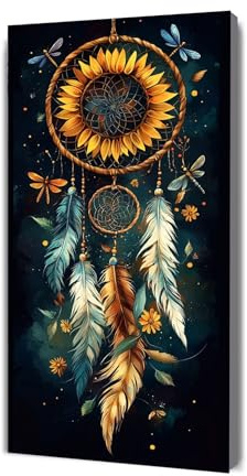Dipingere con i Numeri Adulti girasole piuma, Kit di Pittura Olio su Tela Fai-da-Te per Bambini con 3 Pennelli Pittura a Pigmento Acrilico, Dipingere con i Numeri Decora la Casa Regalo 100x200cm Y-926