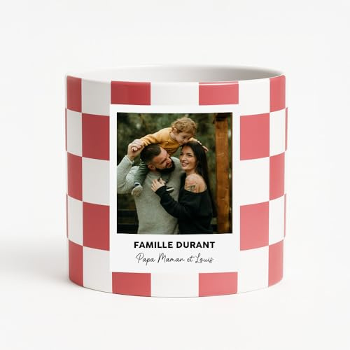 Monsieur TSHIRT Pot de Fleurs Personnalisé avec Photo et Texte, Céramique Blanc, Diamètre 15 cm, Cache Pot