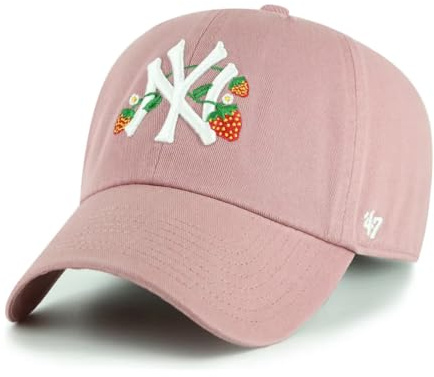 47 Brand MLB Clean Up Icon Strawberry Strapback Cap New York Yankees Mauve