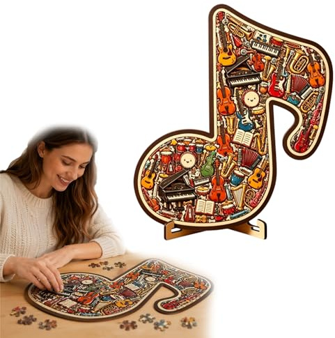 Creative Musical Note Instrument Wooden Jigsaw Puzzle Ornament Decor Music Notes Puzzle Gifts For Men Women Teacher Student Musicians