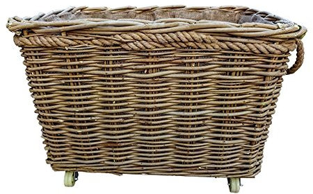 Rouge Hamper Extra Large Corde poignée en Osier Panier à bûches sur Roues, Brown, 44 x 72 x 57 cm