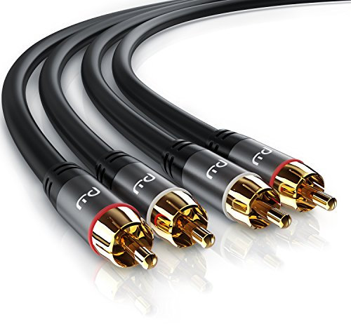 Primewire - Câble audio stéréo Cinch 1m - Câble coaxial entrée Aux - 2 x RCA mâle vers 2 x RCA mâle - Fiches plaquées or de précision - Blindage continu - conducteur en cuivre sans oxygène