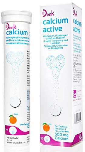 calcium active Denk: Nahrungsergänzungsmittel mit Calcium für Knochen, Zähne und Muskeln, für jede Lebensphase, mit 500 mg Calcium, 20 Brausetabletten