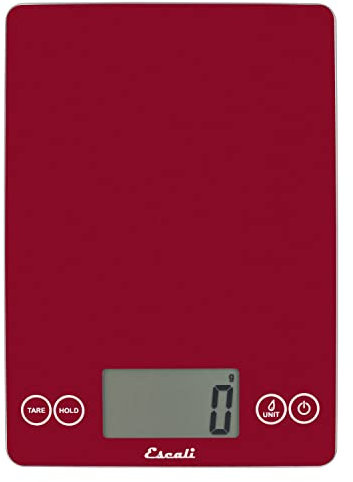 Escali 157R2 Báscula de Cocina Arti Glass, Báscula Digital con Pantalla LCD, Accesorio de Menaje de Cocina, Negocios y Ocio, 6.8 kg, Rojo Rio, 23 x 16.5 x 2 cm