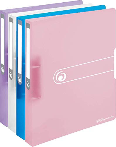 Herlitz Ringbuch, A4, 2 Ringe, 3,8 cm, Füllhöhe 25 mm, PP-Folie, transparent (Sortiert/Pastell, 25 mm | 4er Set)