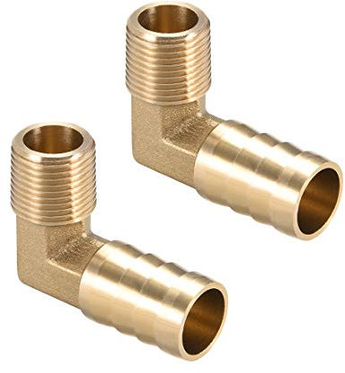 sourcing map Brass Barb Hose Fitting, 90 Degree Elbow 16mm Barbed to 3/8PT Male Pipe Adapter Connector 2pcs