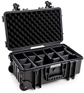 B&W Transportkoffer Outdoor - Typ 6600 Schwarz - mit variabler Facheinteilung, Trolley Koffer, ideal als Handgepäck - wasserdicht nach IP67 Zertifizierung, staubdicht, bruchsicher und unverwüstlich