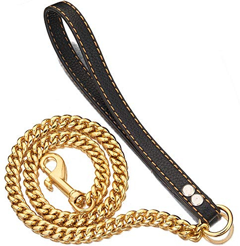 PRADOG Hundeleine aus Metall, kaufest, 12 mm, robuste Haustier-Leine, Kette mit gepolstertem Ledergriff, für große, mittelgroße und kleine Hunde (Gesamtlänge von 1,2 m)