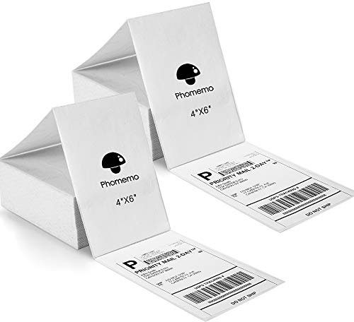 Phomemo 4x6 Thermal Direct Shipping Etikett,1000 Stk 4x6 selbstklebendes Thermo-Versandetikettenpapier,geeignet für Expressunternehmen,kompatibel mit Desktop-Etikettendruckern,1000 Faltetiketten