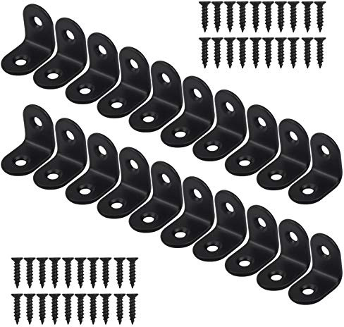 20 Pièces Equerre de Fixation, Équerre de Coin, Support Angle Droit en Acier Inoxydable, Petits Equerres Metalliques, Angle Entretoises avec 40pcs Vis pour Bois Armoire Chaise Table, 20 * 20mm (Noir)