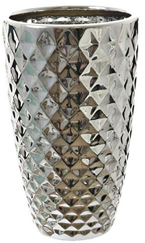 Große Vase mit Ananas-Optik, verchromt, geometrisch, silberfarben