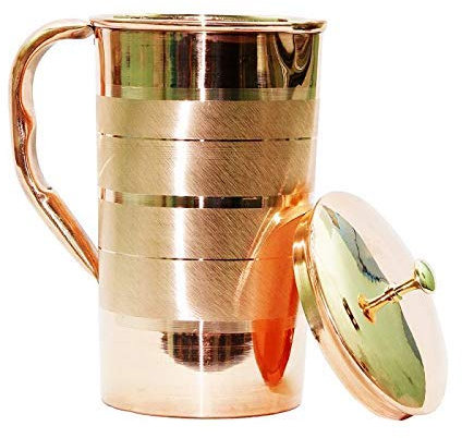 TreegoArt Wasserkrug aus reinem Kupfer, 2000 ml, auslaufsicher, nahtlos, silberfarben, 1 Stück