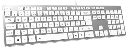 B.FRIENDIT Slim USB Wired Keyboard, Soft Touch and Quiet Key for PC, Laptop and Computer, Full Size QWERTY UK Layout - Silver White