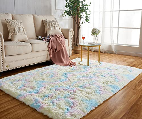 Achiiso Teppiche für Schlafzimmer, weicher, zotteliger flauschiger Teppich für Wohnzimmer, Kinder, Schlafsaal, rechteckiger Teppich (Regenbogen, 60 x 120 cm)