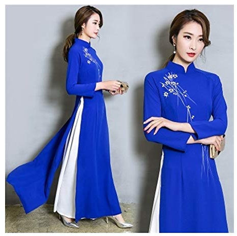 Homeilteds Tight Patchwork vêtements for Femmes Costumes Traditionnels Chinois Qipao Cheongsam Fleurs Femelles Tenues orientales Comfortable (Color : Blue, Size : 2XL.)