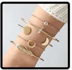 Wedity 5 Stück mehrschichtige Lucky 8 Armbänder Mondkarte Pinguin Ananas Nappa Lotus Engelsflügel verstellbare Hand Accessoires für Frauen Mädchen (10A)