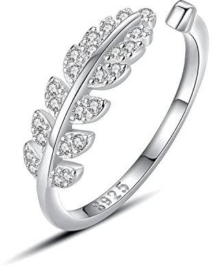 KristLand Damen Ring Sterling Silber Blatt Ring Verstellbarer Ring Silber 925 Zacken Zirkonia Geburtstagsgeschenk für Damen und Mädchen