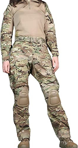 SINAIRSOFT Taktische Damen-Shirt-Hose mit Polstern Combat Gen3 Airsoft Paintball BDU Uniform, Multikamera, Small