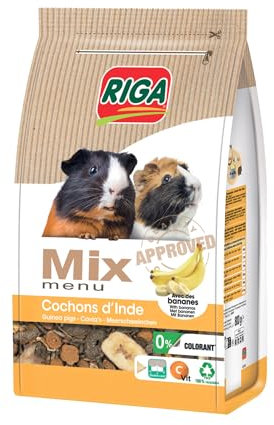 RIGA - Menu Mix pour Cochon d'Inde - Mix vitaminé - A La Banane - Graines, Céréales, Légumes Et Fruits - Riche en Vitamines Et Minéraux - sans Colorant - Sain Et Équilibré - 1,5KG