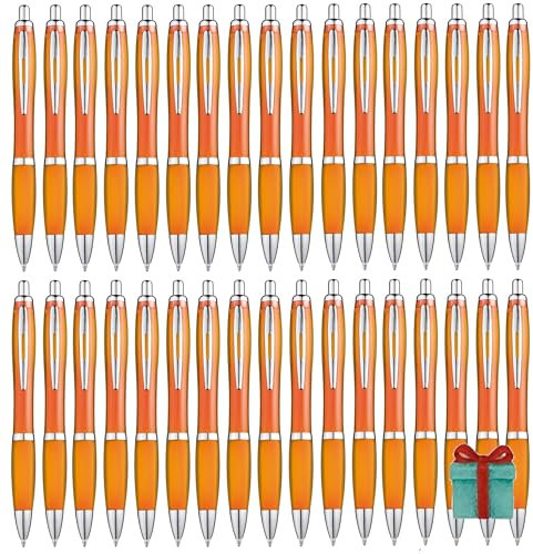 Libetui Set 50 Stück ergonomische Kugelschreiber Orange Druckkugelschreiber Blaue Großraummine Kulis Büro Praxis Uni Haushalt Kuli Set 50er Kugelschreiber Orange