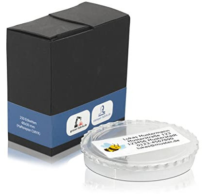 stempel-fabrik – Adressaufkleber mit Wunschtext personalisieren – 250 Stück Klebeetiketten á 60 x 30 mm für Briefe, Bücher & Co – selbstklebende Adressetiketten im Spenderkarton (Biene)