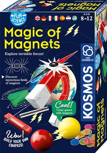 KOSMOS 617233 Fun Science - Magie der Magnete, Baue deinen eigenen Kompass, erforsche unsichtbare Kräfte, spannende Magnetspiele, Experimentierset für Kinder ab 8 Jahre, Mehrsprachig