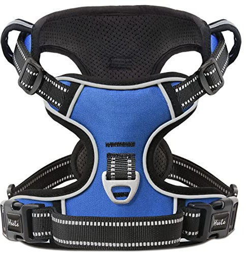 HEELE Pettorina Cane Taglia Piccola Riflettente Pettorina Addestramento Cani Anti Tiro con 2 Ganci in Metallo + Comodo Maniglia, Gilet per Cani Regolabile per Camminare, Blu, XS
