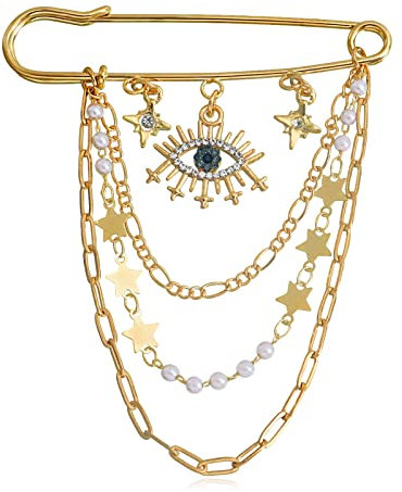 Wendalern Kristall Auge Brosche Pin Mehrschichtige Hängende Kette Anstecknadel Eleganz Cz Bösen Auge Stern Charme Brosche Glück Teufel Auge Quaste Pin Hochzeit Bouquet Abzeichen Schmuck Für Frauen