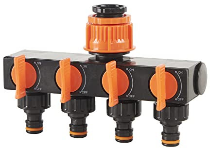 LINZI 4 Way Garden Hose Splitter Water Tap Distributor with Individual On-Off Valves Garden Irrigation Diverter Tap Hose Connectors Fits Most Garden Taps (Budget)