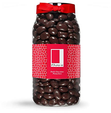 Rita Farhi Dark Chocolate Coated Pistachios in a Luxury Gift Jar 780g - New Palm Oil Free Recipe