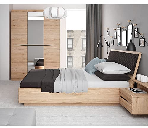 Lomadox Schlafzimmer Set 5-teilig mit Bettgestell Liegefläche 160x200 cm Bettkasten Lattenrost klappbar Kleiderschrank Nachttische grifflos in Eiche hell Nb.