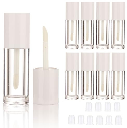 COSIDEA 10PCS Empty White Mini Lip Gloss Tubes 2.5ml 0.08 OZ lipgloss Tube with Wand Applicator for Lip oil tint bottles container