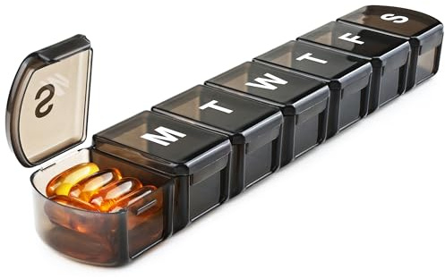 MOLN HYMY Extra Large Pill Box Organiser 7 Day One Time a Day, XL Pill Dispenser Storage Case for Medication, Supplements, Vitamins and Cod Liver Oil (Black)