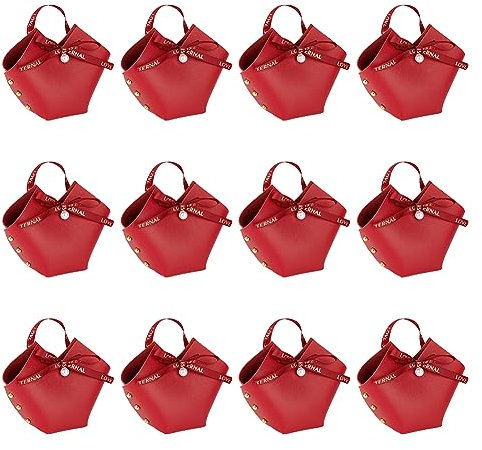 FINGERINSPIRE 12 Packung Leder Schleifen Geschenkboxen Mit Schleife 7x5.5x13 cm Rote Herzform PU Leder Mini Handtasche Süßigkeiten Geschenkbox Wiederverwendbare Geschenkboxen Für Hochzeit Geburtstag