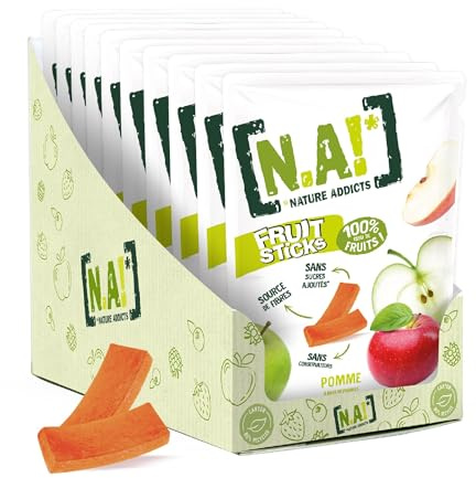 N.A, Nature Addicts - Sachet de Fruit Sticks pomme 40g - 100 purcent Issu de Fruits - Sans Sucres Ajoutés, Sans Édulcorants ni Conservateurs - Sachet Refermable à Emmener Partout - Lot de 10