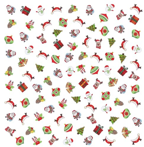 100 Stück Weihnachtsknöpfe aus Holz, gemischt, dekorativ, Weihnachten, flache Rückseite, für Handwerk, Weihnachten, Nähen, Strümpfe, DIY, Dekoration, handgefertigte Geschenke
