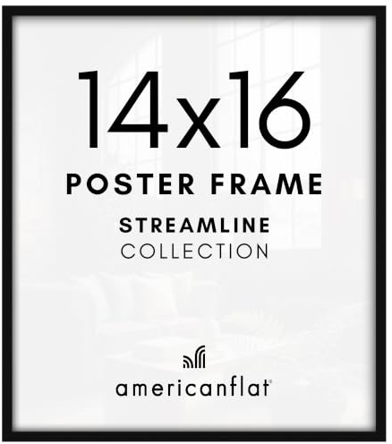 Americanflat 14x16 Picture Frame with Polished Plexiglass - Streamline Collection - Thin Border Picture Frame for Wall Display - Hanging Hardware Included - Black