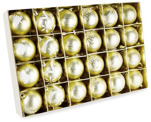 Weihnachtskugeln,24 STK Weihnachtskugeln für Weihnachtsbaumschmuck&Weihnachten Deko&Christbaumschmuck&Weihnachtsbaum Deko,C hristbaumkugeln Kunststoff mit den Durchmesser von ca.6cm,Mattgold