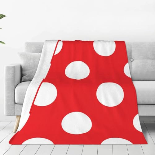 Decke mit roten und weißen Punkten, weiche Überwurfdecke, ganzjährig warme Decken, leichte Flauschige Flanellüberwürfe für Bett, Sofa, Couch 150X125 cm