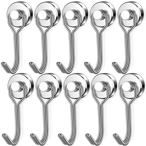 swihorab Magnethaken Extra Stark, 10Stück 16mm Neodym Magnet Hacken, Drehbar Magnetischer Haken rostfrei Metallhaken für Küche kühlschränke Schließfächer, Neodym Magnete Haken Magnetisch