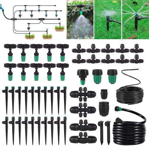 Kit d'irrigation goutte à goutte, système d'irrigation automatique, système de brumisation d'arrosage de jardin avec tuyau d'arrosage de 6,35 mm et 1,27 cm pour cour, pelouse, serre
