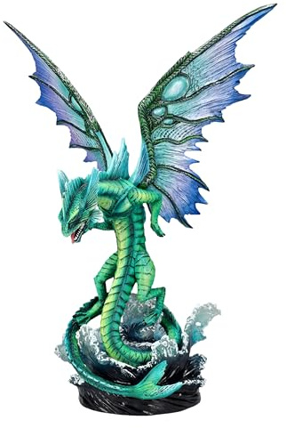 Pacific Giftware Water Dragon Figurine on Rolling Waves Home Decor or Garden Statue Perfect for Mythical Fantasy Dragon Design for Indoor and Outdoor Decoration 13 Tall