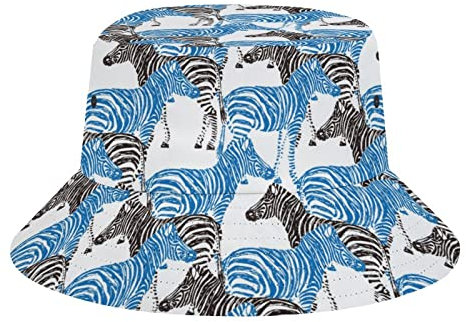 GeRRiT Fischerhut, Zebramuster, modisch, Unisex, verstaubar, Reise-Sonnenkappen, Teenager, Damen, Herren, Neuheit, Outdoor-Hüte, Zebra Schwarz Blau, One size
