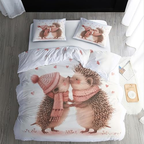 Bettwäsche 135x200 Niedlicher Igel - Wendebettwäsche - Bettbezug Set 2teilig mit 1 Kissenbezug 80x80 cm - Weiche Kuschelige Mikrofaser Bettwäsche-Sets mit Reißverschluss - K&Y326