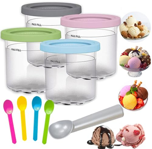 NLXCXUCY Paquete de 4 recipientes de repuesto para Ninja, Pintas de Creami y tapas de 16 onzas compatibles con Ninja NC299AMZ NC300 Series Deluxe Heladeras, tazas aptas para lavavajillas (16 onzas)
